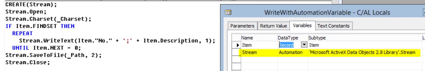 Codeunit Stream Export Item